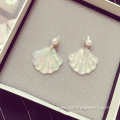 Retro Pearl Stud Earrings Rainbow Shell Pendant Earring